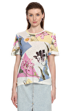 Resim Çok Renkli Çiçek Desenli Sıfır Yaka Pamuk Bluz