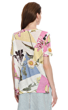 Resim Çok Renkli Çiçek Desenli Sıfır Yaka Pamuk Bluz