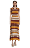Resim Çok Renkli Çizgili Askılı Yuvarlak Yaka Maksi Boy Elbise