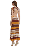 Resim Çok Renkli Çizgili Askılı Yuvarlak Yaka Maksi Boy Elbise