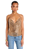 Resim Altın Rengi Metal Örgülü Askılı Degaje Yaka Maksi Boy Kadın Büstiyer