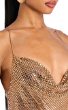Resim Altın Rengi Metal Örgülü Askılı Degaje Yaka Maksi Boy Kadın Büstiyer