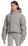 Resim Gri Kapüşonlu Yüksek Yaka Yün Kayak Montu