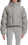 Resim Gri Kapüşonlu Yüksek Yaka Yün Kayak Montu
