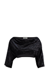 Resim Siyah Kısa Kol V Yaka Crop Bluz