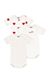 Resim Renkli Kalp Desenli Kısa Kollu Pamuklu Bebek Body 3’lü Set