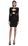 Resim Siyah Uzun Kol Kare Yaka Mini Boy Kadın Mini Elbise