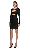 Resim Siyah Uzun Kol Kare Yaka Mini Boy Kadın Mini Elbise