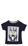 Resim Lacivert Baskılı Kısa Kollu Bisiklet Yaka Pamuk Erkek Çocuk T-Shirt