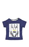 Resim Lacivert Baskılı Kısa Kollu Bisiklet Yaka Pamuk Erkek Çocuk T-Shirt