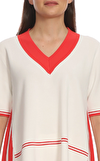Resim Beyaz Çizgili Kısa Kollu V Yaka Kadın Kazak