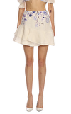 Resim Ekru Çiçek Desenli Volanlı Normal Bel Mini Etek