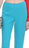 Resim Turkuaz Düşük Bel Dar Paça Kumaş Pantolon