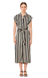 Resim Siyah Çizgili Kolsuz Oval Yaka Midi Boy Elbise