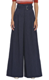 Resim Lacivert Çizgili Geniş Paça Pamuk Pantolon