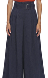 Resim Lacivert Çizgili Geniş Paça Pamuk Pantolon