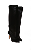 Resim Siyah Deri Yüksek Topuklu Çizme
