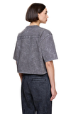 Resim Gri Kısa Kollu Bisiklet Yaka Pamuk Kadın T-Shirt