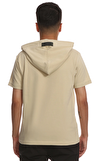 Resim Bej Marka Logolu Kısa Kol Kapüşonlu T-Shirt