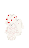 Resim Çok Renkli Kalp Desenli Uzun Kollu Çapraz Yakalı Pamuk 3'lü Bebek Body Seti