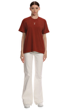 Resim Bordo Logo Baskılı Kısa Kollu Bisiklet Yaka Pamuklu T-Shirt