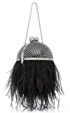 Resim Siyah Kristal Taş İşlemeli Metal Yüzey ve Tüy Detaylı Gece Çantası