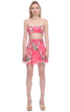 Resim Pembe Çiçek Desenli Normal Bel Mini Pamuk Etek