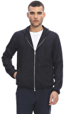 Resim Lacivert Uzun Kol Fermuarlı Kapüşonlu Yün Ceket