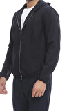 Resim Lacivert Uzun Kol Fermuarlı Kapüşonlu Yün Ceket