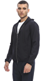 Resim Lacivert Uzun Kol Fermuarlı Kapüşonlu Yün Ceket