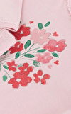 Resim Pudra Rengi Çiçek Desenli Uzun Kol Yuvarlak Yaka Pamuk Kız Çocuk Pijama Takımı