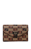 Resim Kahverengi Geometrik Desenli Pamuk Keten Karışımlı Cüzdan