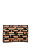 Resim Kahverengi Geometrik Desenli Pamuk Keten Karışımlı Cüzdan