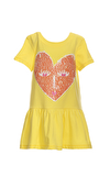 Resim Sarı Kalp Detaylı Kısa Kollu Bisiklet Yaka Midi Boy Kız Çocuk Elbise