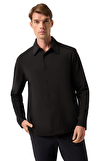 Resim Siyah Uzun Kol Polo Yaka Gömlek