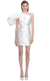Resim Beyaz Tek Omuz Asimetrik Yaka Mini Boy Elbise