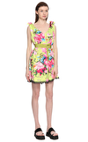 Resim Sarı Çiçek Desenli Kolsuz V Yaka Mini Boy Kadın Mini Elbise