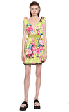 Resim Sarı Çiçek Desenli Kolsuz V Yaka Mini Boy Kadın Mini Elbise