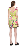 Resim Sarı Çiçek Desenli Kolsuz V Yaka Mini Boy Kadın Mini Elbise