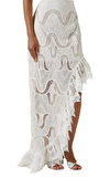 Resim Beyaz Dantel İşlemeli Asimetrik Kesim Normal Bel Maksi Etek