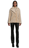 Resim Bej Kürk Görünümlü Uzun Kollu Şal Yaka Mont