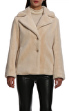Resim Bej Kürk Görünümlü Uzun Kollu Şal Yaka Mont