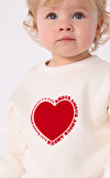Resim Krem Rengi Kalp Baskılı Pamuk Sweatshirt