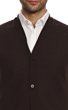 Resim Kahverengi Sıfır Kol V Yaka Yün Yelek