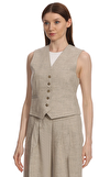 Resim Bej Sıfır Kol Düğme Detaylı Yelek