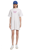 Resim Beyaz Baskılı Kısa Kollu Bisiklet Yaka Pamuk Mini Boy Elbise