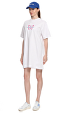 Resim Beyaz Baskılı Kısa Kollu Bisiklet Yaka Pamuk Mini Boy Elbise