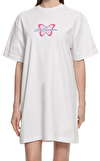 Resim Beyaz Baskılı Kısa Kollu Bisiklet Yaka Pamuk Mini Boy Elbise