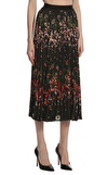 Resim Çok Renkli Çiçek Desenli Normal Bel Midi Etek