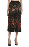 Resim Çok Renkli Çiçek Desenli Normal Bel Midi Etek